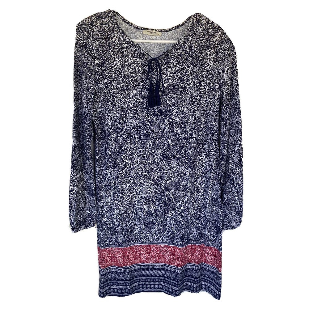 LC Waikiki Dress Sz Med Long Sleeve Sweater Paisley Red Blue Womens Lightweight